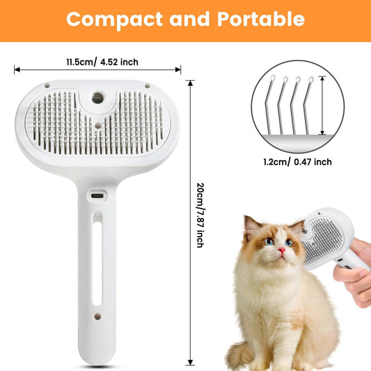 3 In 1 Cat Steam Brush, Pet Steam Brush For Cat Dog Long Short Haired, Pet Spray Hair Removal Comb For Small Animals Shedding & Grooming, Water Mist Spray Brushes With Release Button