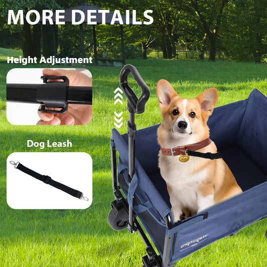 Versatile Folding Utility Trolley: 4-Wheel Wagon with Bench Seat & Dog Leash